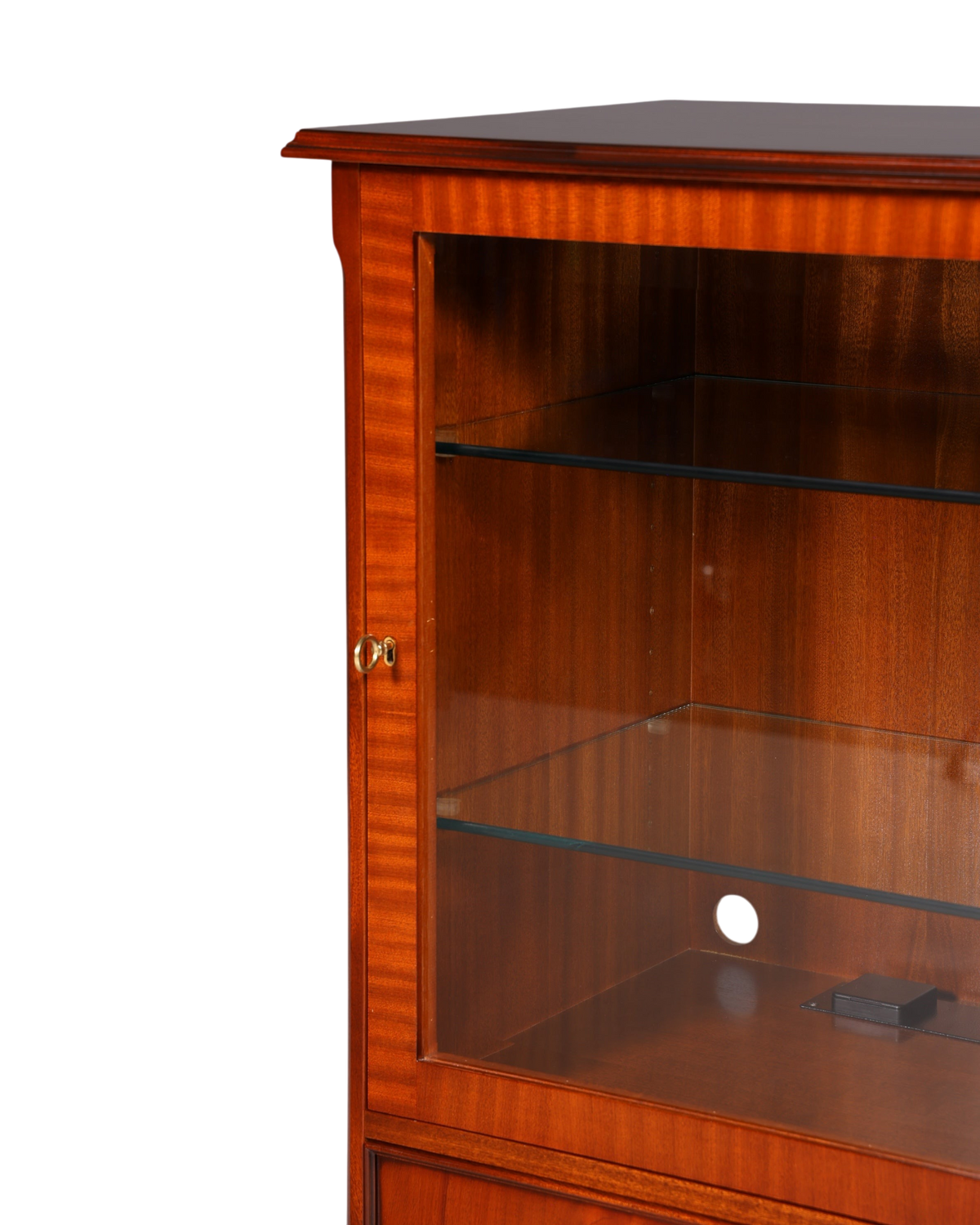 Hauptstadt Möblerei englische Mahagoni Vitrine aus den 60er Jahren mit Glasböden und Messingschlüssel