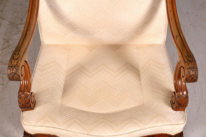 Elegante Louis-Philippe-fauteuil met armleuningen uit de Gründerzeit, antieke fauteuil, gestoffeerde fauteuil, 1 van 2