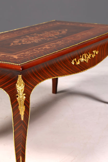Prachtige barokke salontafel met inlegwerk, antiek messing, voor de woonkamer