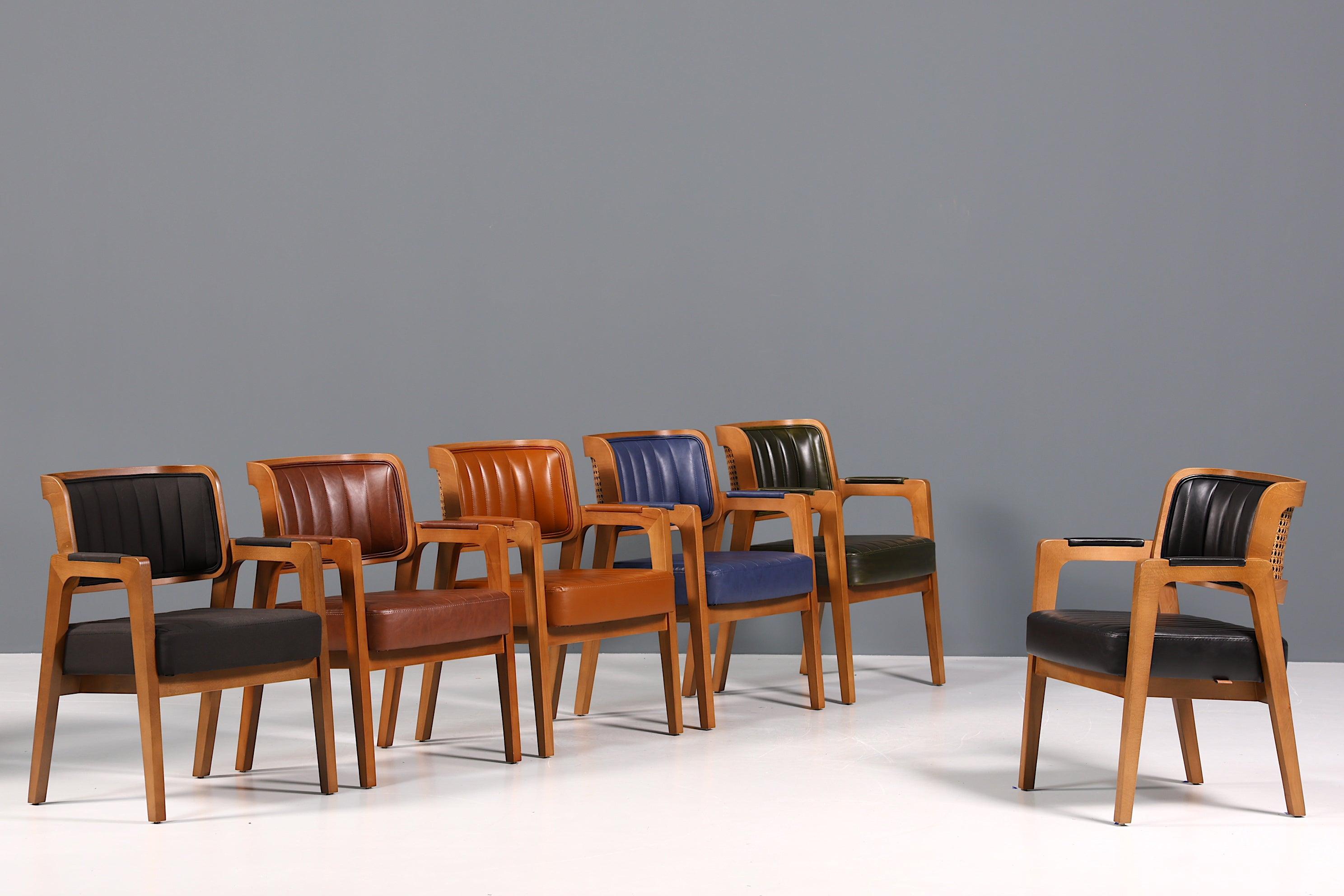 Edler Armlehnstuhl "LIMA" Esszimmerstuhl mit Korbgeflecht Schwarz Leder Armlehnstuhl Küchenstuhl Polsterstuhl