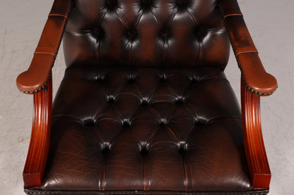 Wunderschöner Original Chesterfield Armlehnstuhl Braun Echt Leder Englisch Herrensessel Schreibtischstuhl Bürostuhl Antik