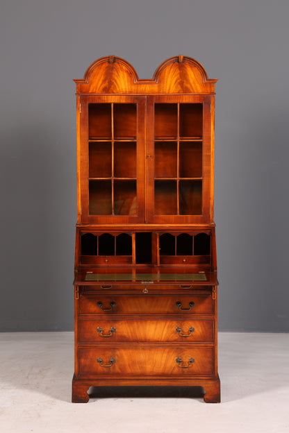 Prachtige Engelse secretaire met opzetkast, secretaire, boekenkast, vitrine, mahonie, antiek, kantoorschrijftafel, VK
