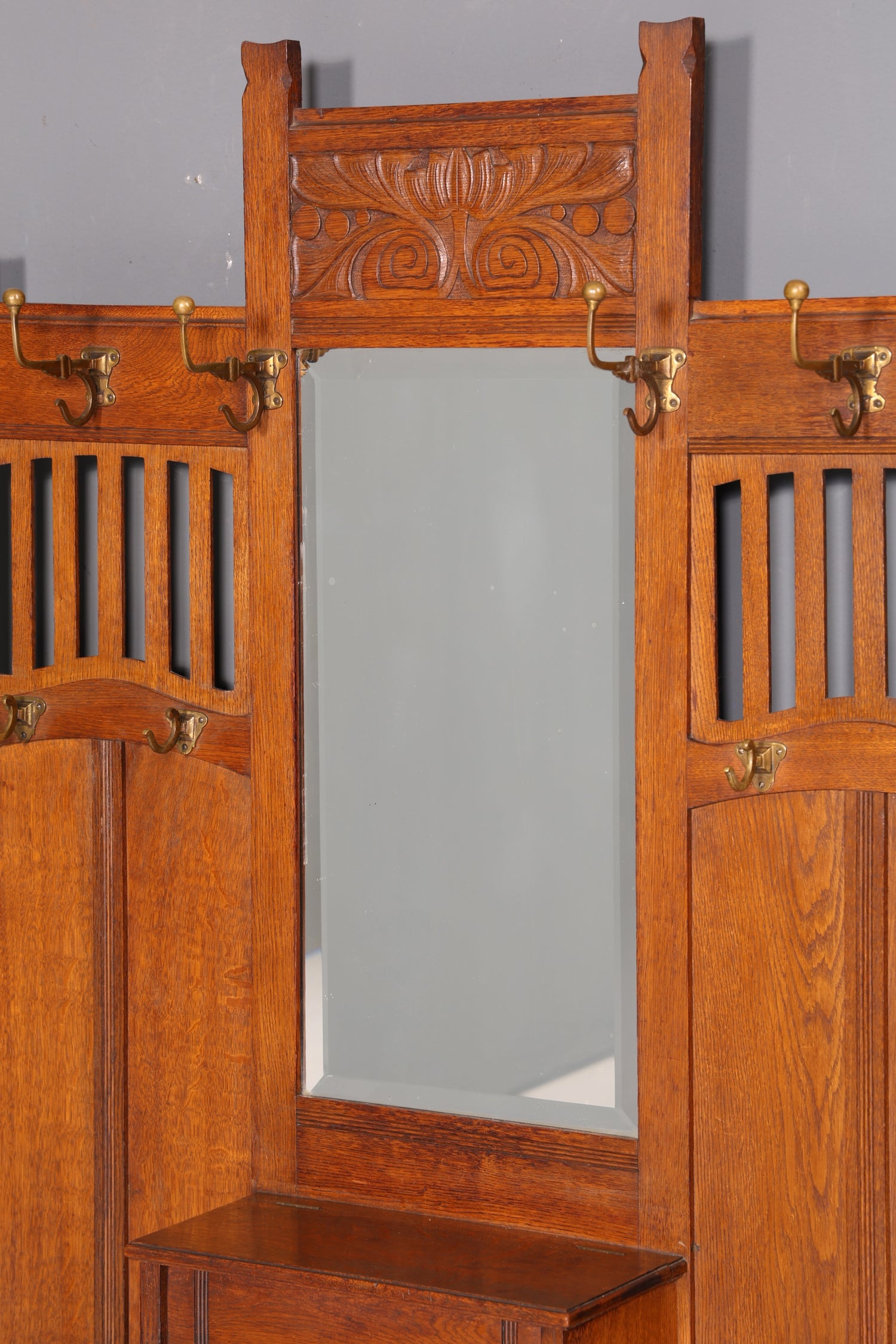 Traumhafte Jugendstil Flur Garderobe Kleiderwand Antik Gründerzeit Spiegel Facettenschliff Massivholz