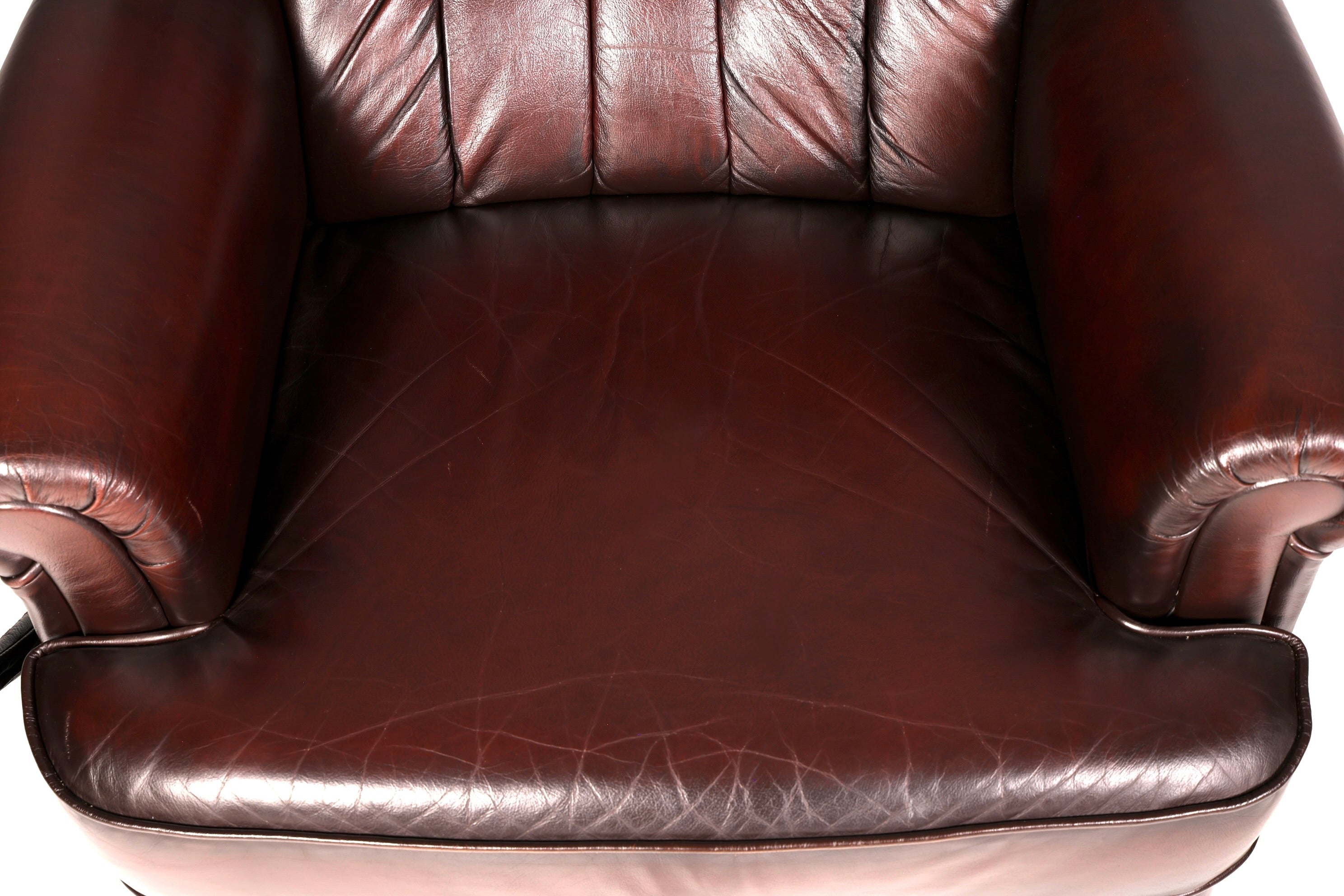 Elegant Chesterfield wingback armchair, recliner, genuine brown leather, TV chair, lounge chair, leather armchair