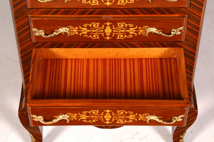 Wunderschönes Barock Stil Louis XV Highboard Marmor Vertiko Intarsien Kommode
