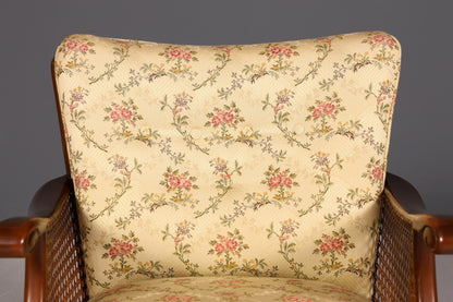 Traumhafter Chippendale Sessel Antik 60s Korbgeflecht Relax Sessel Vintage Samt Stoff 1 von 2