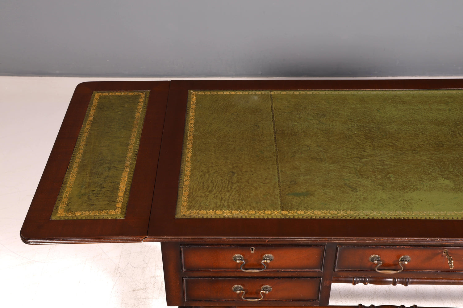 Wunderschöner Englischer Schreibtisch Regency Klappschreibtisch Echt Lederauflage Mahagoni 60s Bürotisch