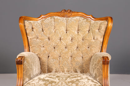 Edler Chippendale Armlehnsessel Barock Stil Sessel Armchair Samt Stoff Antik Vintage