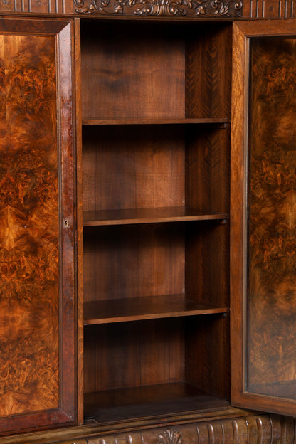 Indrukwekkende neorenaissanceboekenkast uit de Gründerzeit, vitrinekast voor een herenkamer, buffetkast, antiek massief hout