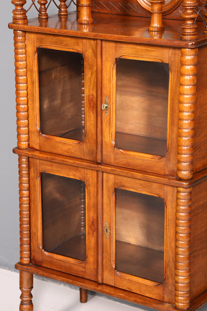 Edle Gründerzeit Vitrine um 1880 Schränkchen Antik Louis Philippe Etagere Vertiko Nussbaum Glasvitrine Bücherregal Schrank Vintage
