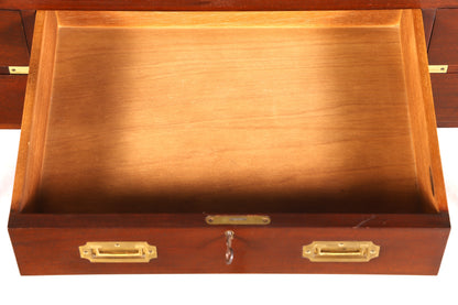 F945 Finish Edler Maritimer Schreibtisch Englischer Military Chest Bürotisch Office Table mit echt Lederauflage