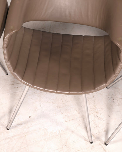 Stijlvolle set van 4 Züco Little Perillo-designfauteuils, leren fauteuils van echt leer, armstoelen, chroom, modern