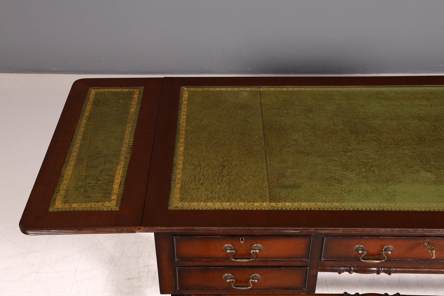 Wunderschöner Englischer Schreibtisch Regency Klappschreibtisch Echt Lederauflage Mahagoni 60s Bürotisch