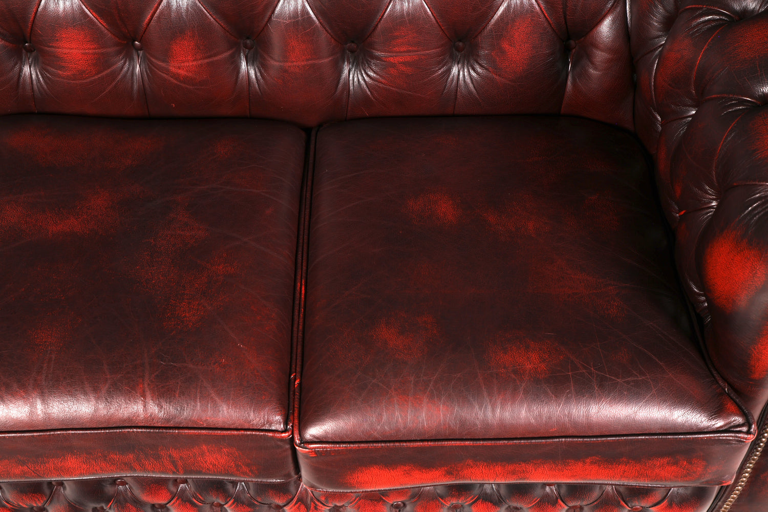 Wunderschönes Original Chesterfield Sofa 3- Sitzer echt Leder Oxblood Couch Englisch
