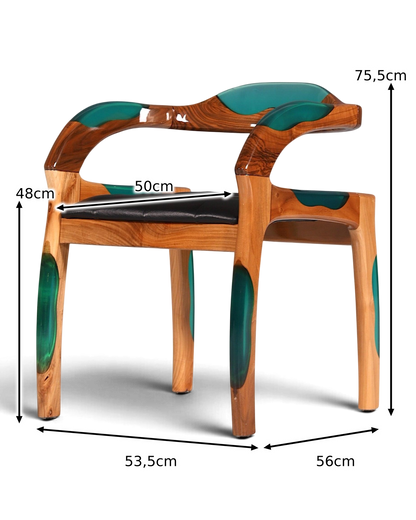 Epoxy fauteuil "Arnson Plus Green" Epoxyhars armleuningfauteuil massief houten stoel Notenhout secretaresse stoel