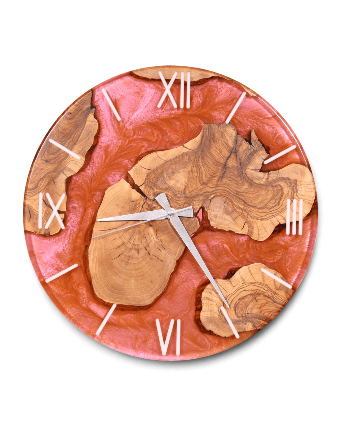 Wunderschöne Handgefertigte Epoxidharz Wanduhr Olivenbaum Uhr Epoxy Analog Uhr