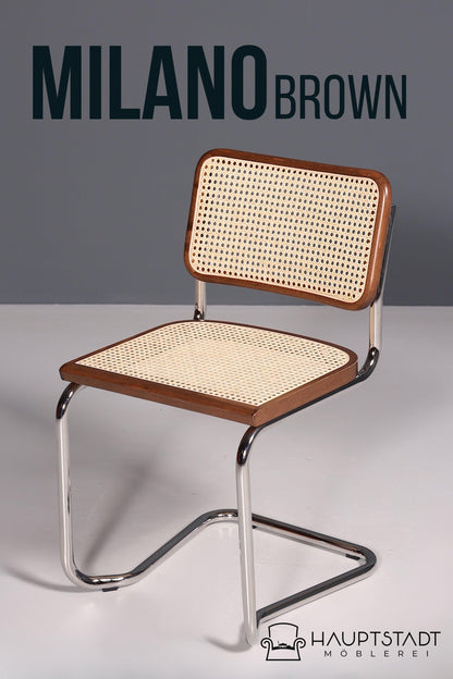 Korbgeflecht Freischwinger Stuhl "Milano" Made in Italy Braun Küchenstuhl Wippstuhl Wiener Geflecht