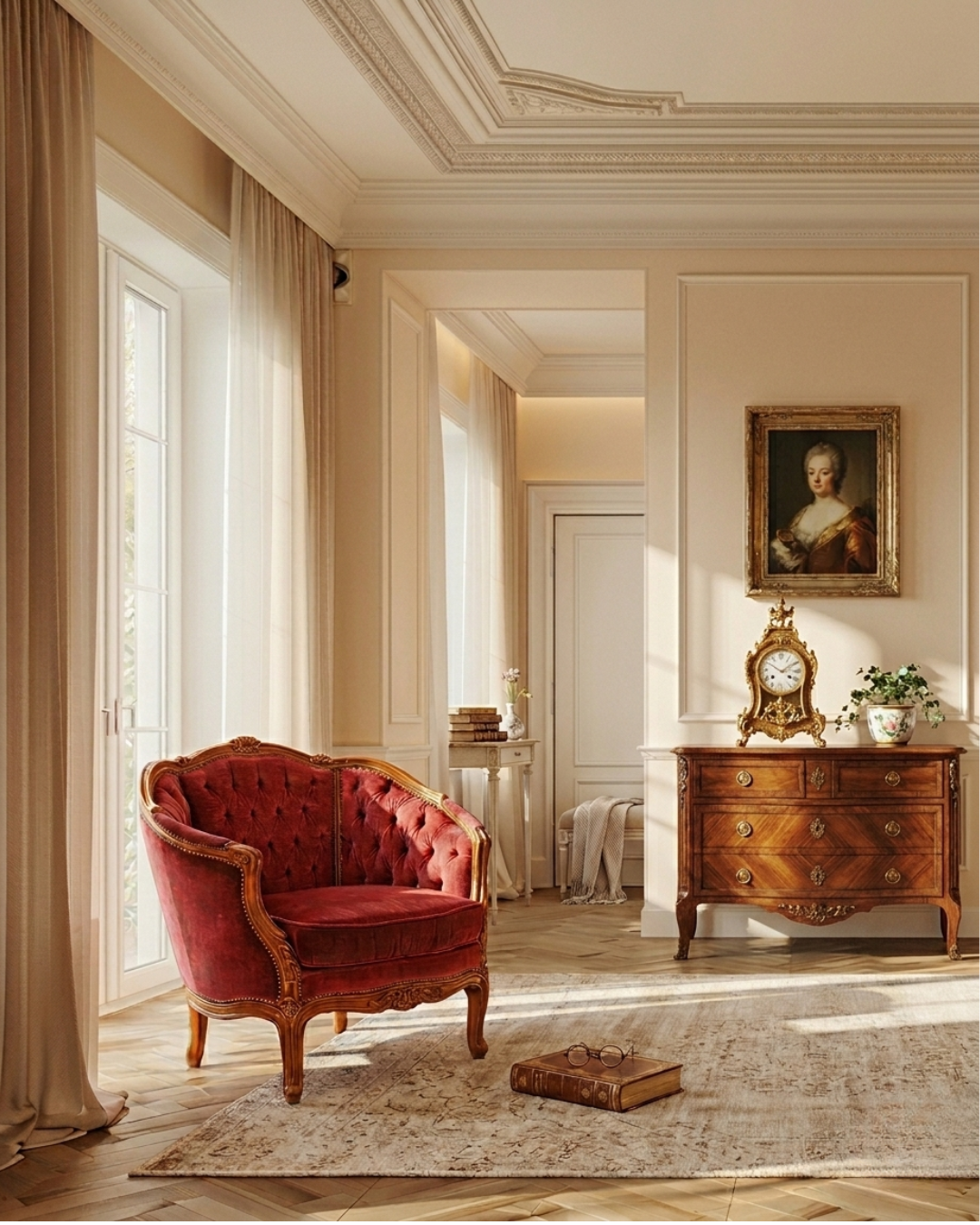 Edler Chippendale Armlehnsessel Barock Stil Sessel Armchair Samt Stoff Sessel 1 von 2