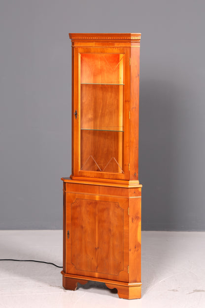 Wunderschöne Englische Eckvitrine Eibe Eckschrank Glasvitrine Vitrine mit Beleuchtung Antik Echt Holz Vintage