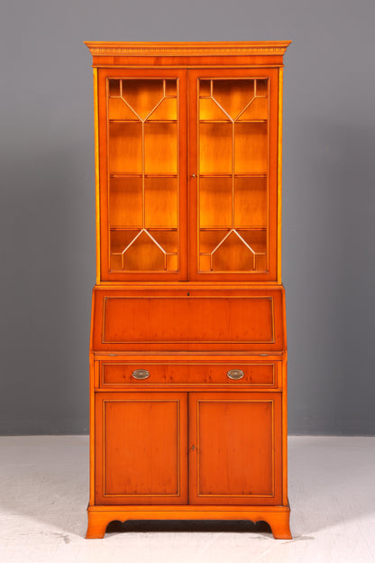 Edler Englischer Sekretär der Marke Heldense Eibe Aufsatzsekretär Schreibschrank Vitrine Bücherschrank Antik Vintage
