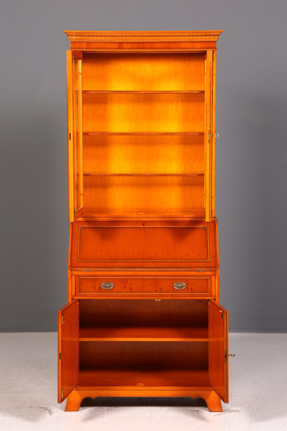 Edler Englischer Sekretär der Marke Heldense Eibe Aufsatzsekretär Schreibschrank Vitrine Bücherschrank Antik Vintage