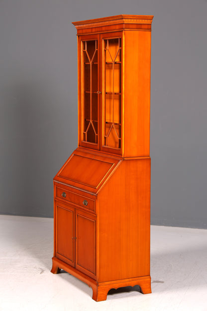 Edler Englischer Sekretär der Marke Heldense Eibe Aufsatzsekretär Schreibschrank Vitrine Bücherschrank Antik Vintage