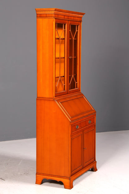 Edler Englischer Sekretär der Marke Heldense Eibe Aufsatzsekretär Schreibschrank Vitrine Bücherschrank Antik Vintage