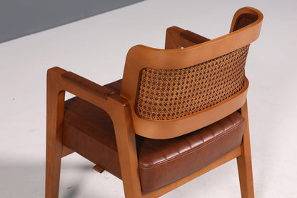 Edler Armlehnstuhl "LIMA" Esszimmerstuhl mit Korbgeflecht in Braun Polsterstuhl Küchenstuhl Sekretär Stuhl