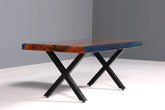 Einzigartiger Epoxidharz Couchtisch Nussbaum River Coffee Table Blau Wohnzimmer Tisch