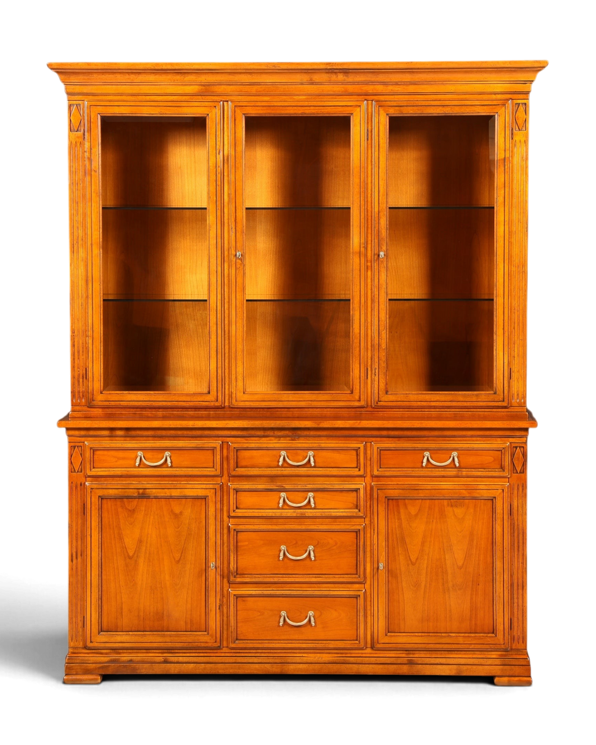 Hauptstadt Möblerei Selva Vitrine Villa Borghese aus massivem Holz im Antik Stil mit Glasfront und Innenbeleuchtung