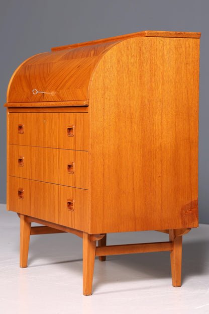 Wunderschöner Mid Century Rollladen Sekretär Danish Design Teak Holz Rollladen Kommode