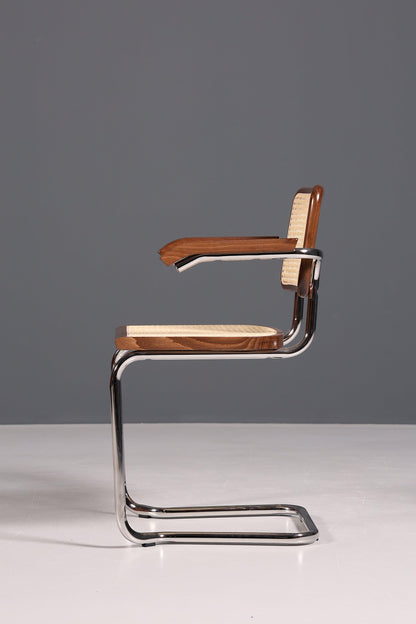 Korbgeflecht Freischwinger Armlehnstuhl "Milano" Made in Italy Braun Küchenstuhl Wippstuhl