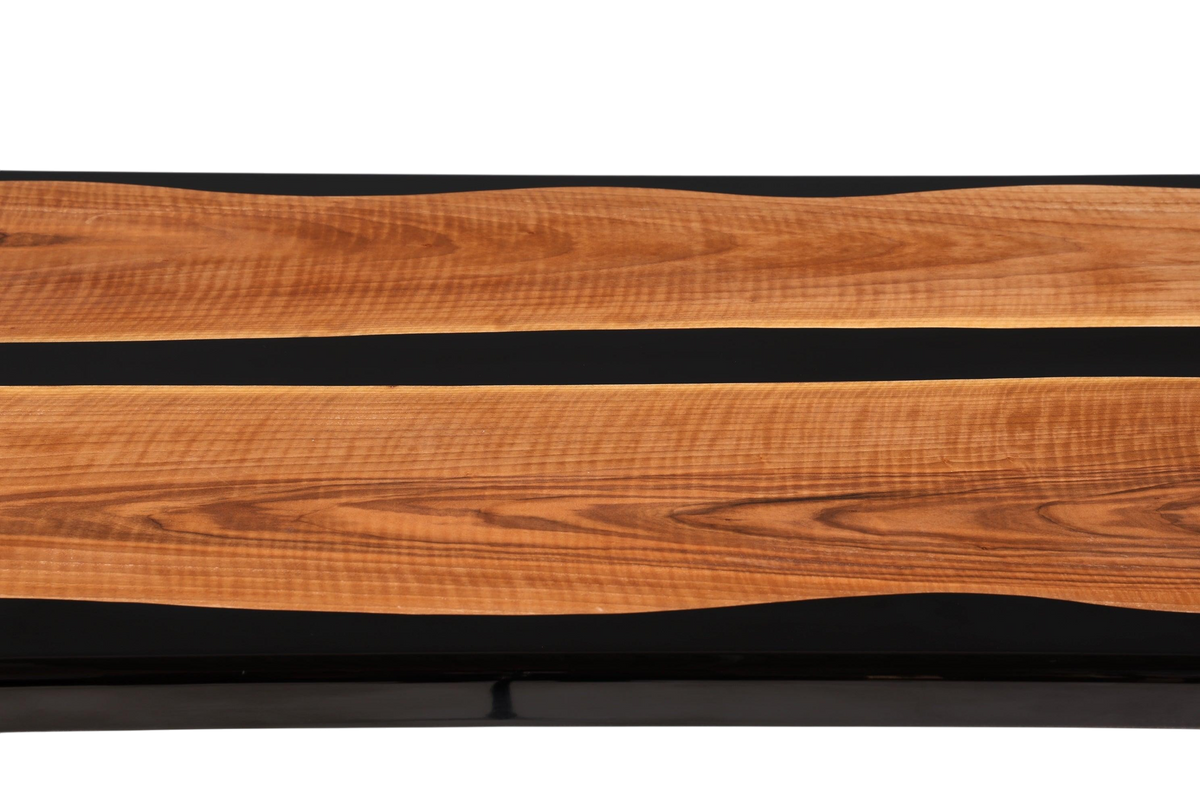 Wunderschöner Epoxidharz Tisch 220-90 cm Epoxy Schwarz Nussbaum Esszimmer Tisch massiv Holz Esstisch