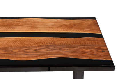 Wunderschöner Epoxidharz Tisch 220-90 cm Epoxy Schwarz Nussbaum Esszimmer Tisch massiv Holz Esstisch