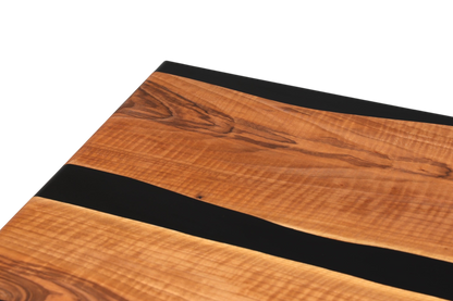 Wunderschöner Epoxidharz Tisch 220-90 cm Epoxy Schwarz Nussbaum Esszimmer Tisch massiv Holz Esstisch