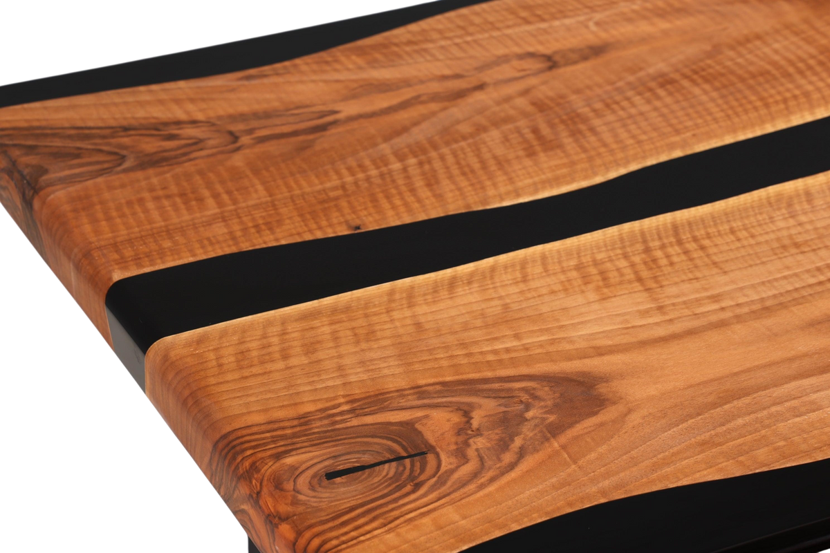 Wunderschöner Epoxidharz Tisch 220-90 cm Epoxy Schwarz Nussbaum Esszimmer Tisch massiv Holz Esstisch