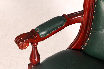 Luxe Chesterfield-bureaustoel voor directie, groen mahonie, bureaustoel, draaistoel, Engelse vintage stijl