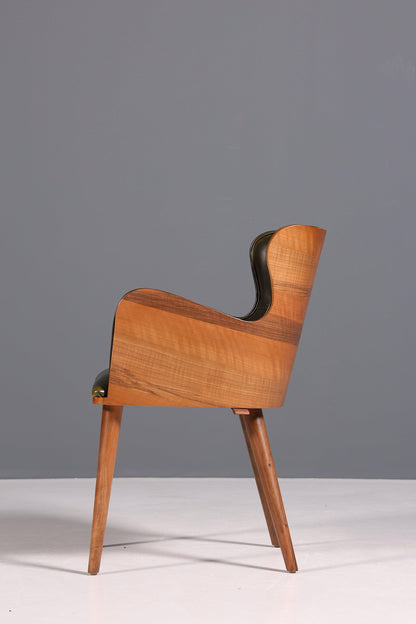 Wunderschöner Chesterfield Stil Stuhl "León Green" Armlehnstuhl Nussbaum Sekretär Stuhl