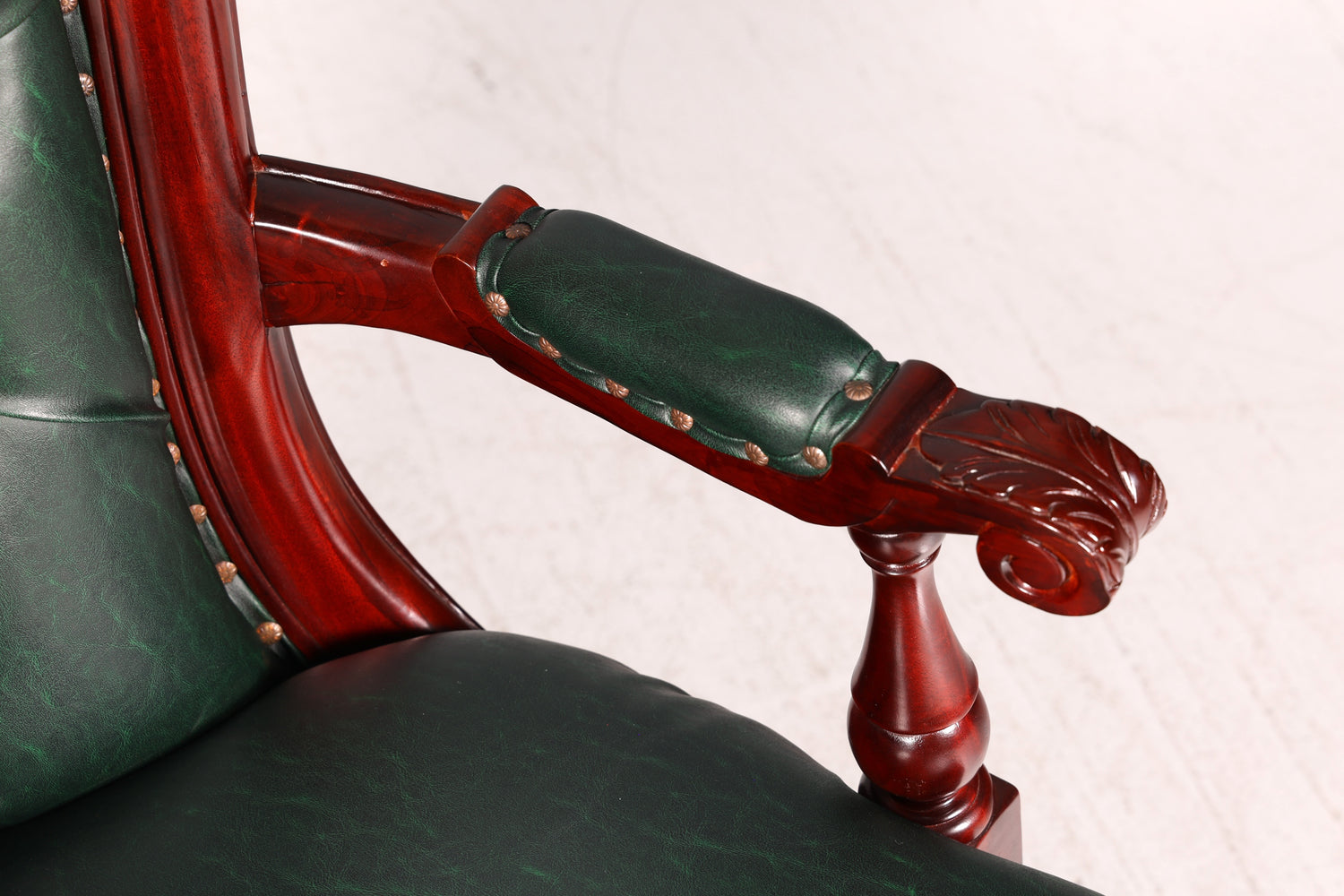 Luxe Chesterfield-bureaustoel voor directie, groen mahonie, bureaustoel, draaistoel, Engelse vintage stijl