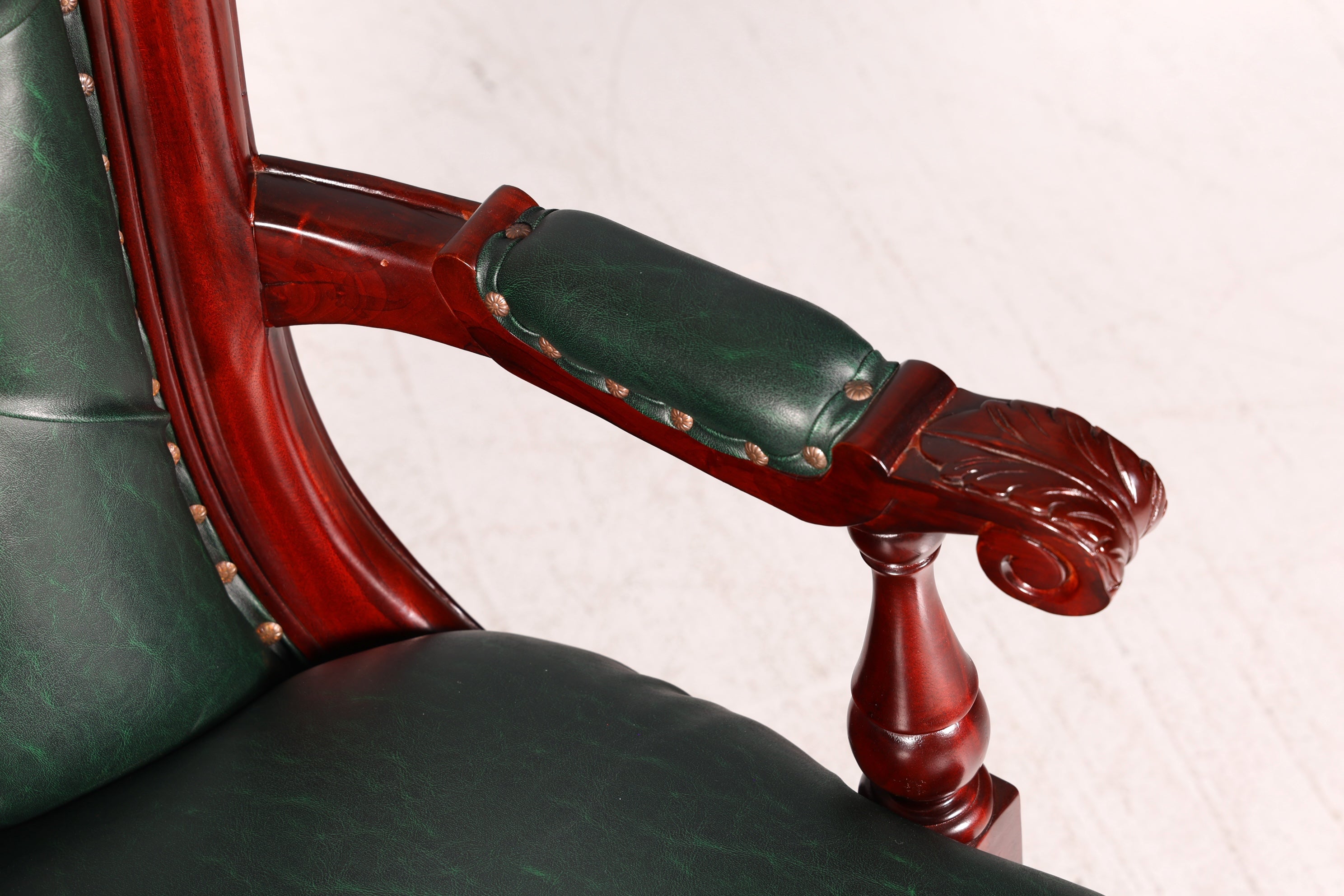 Luxe Chesterfield-bureaustoel voor directie, groen mahonie, bureaustoel, draaistoel, Engelse vintage stijl