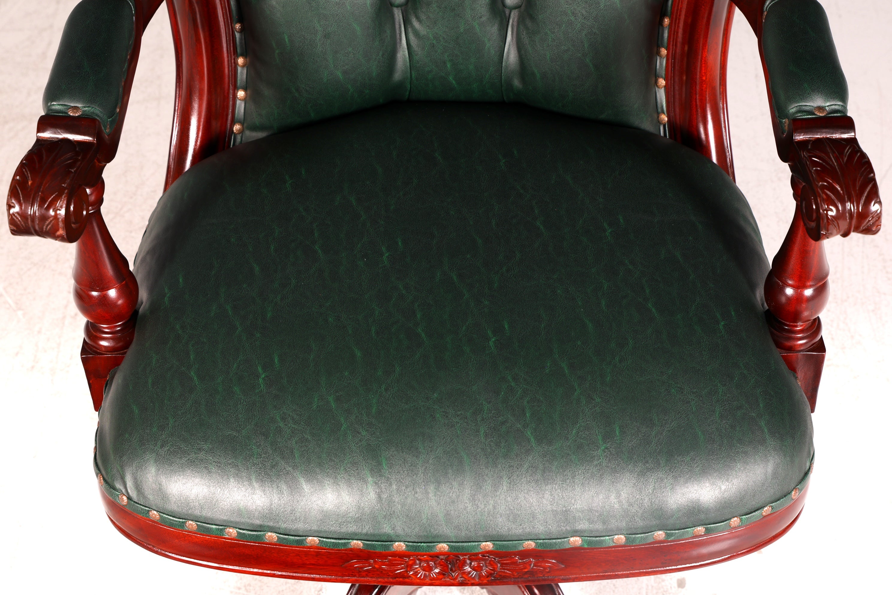 Luxe Chesterfield-bureaustoel voor directie, groen mahonie, bureaustoel, draaistoel, Engelse vintage stijl