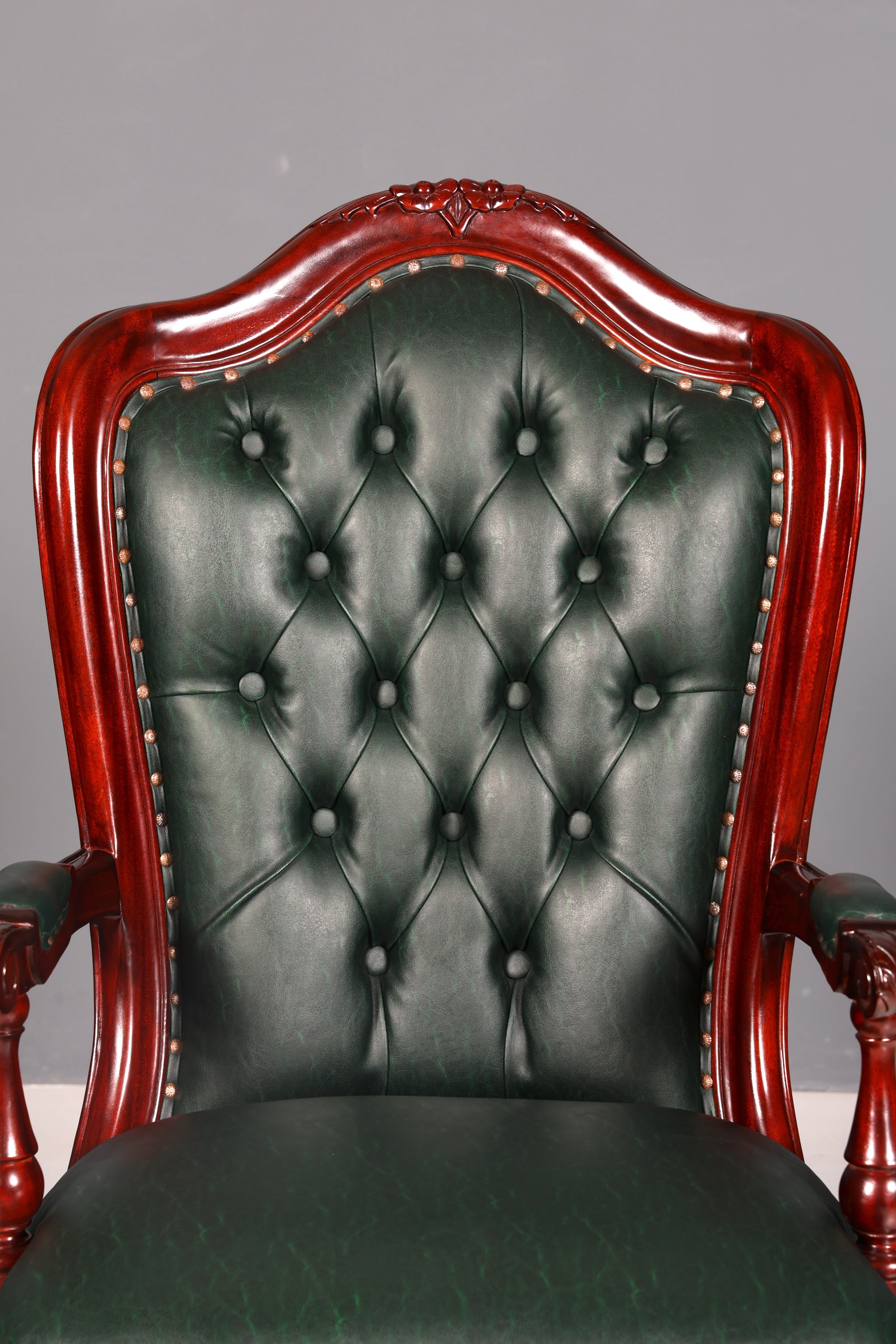 Luxe Chesterfield-bureaustoel voor directie, groen mahonie, bureaustoel, draaistoel, Engelse vintage stijl