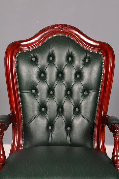 Luxe Chesterfield-bureaustoel voor directie, groen mahonie, bureaustoel, draaistoel, Engelse vintage stijl