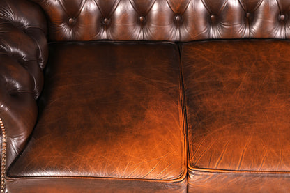 G103 Finish Wunderschönes Original Chesterfield Sofa 3- Sitzer echt Leder Oxblood Couch Englisch