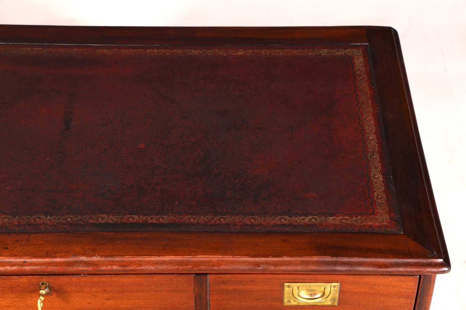 Edler Englischer Military Chest Schreibtisch Maritim Bürotisch Lederauflage Office Desk
