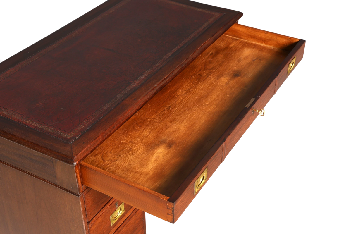 Edler Englischer Military Chest Schreibtisch Maritim Bürotisch Lederauflage Office Desk
