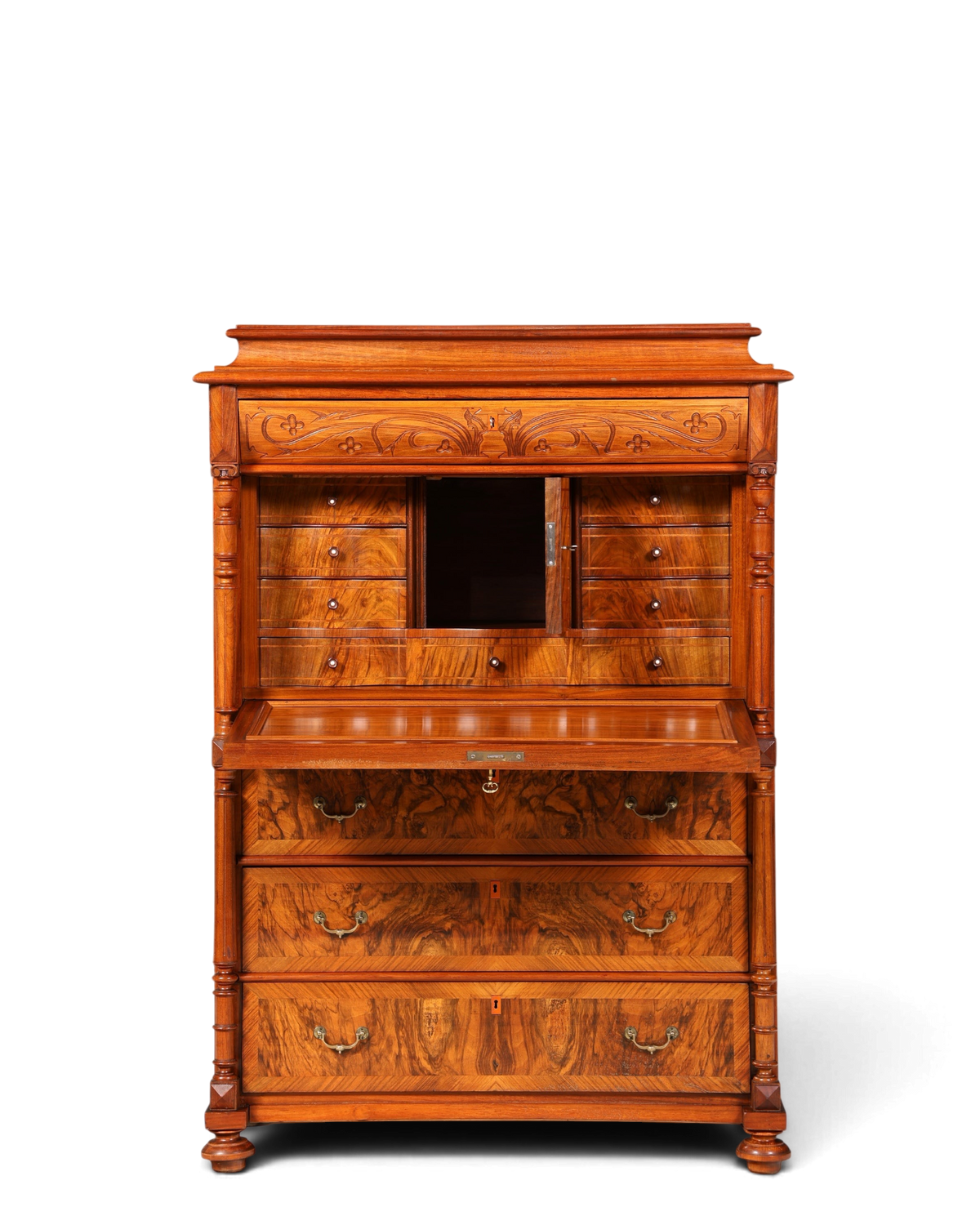 Traumhafter Louis Philippe Sekretär um 1870 Vertiko Nussbaum Highboard Kommode Sekretär Schrank