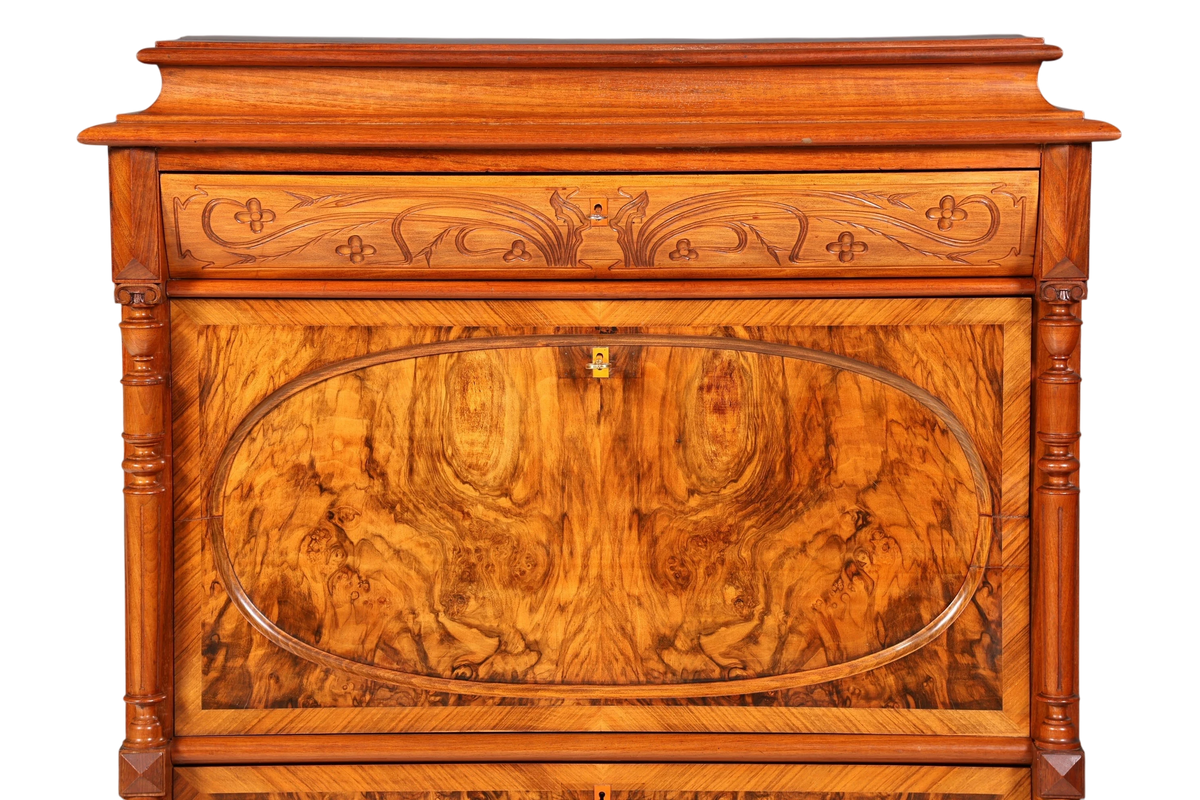Traumhafter Louis Philippe Sekretär um 1870 Vertiko Nussbaum Highboard Kommode Sekretär Schrank