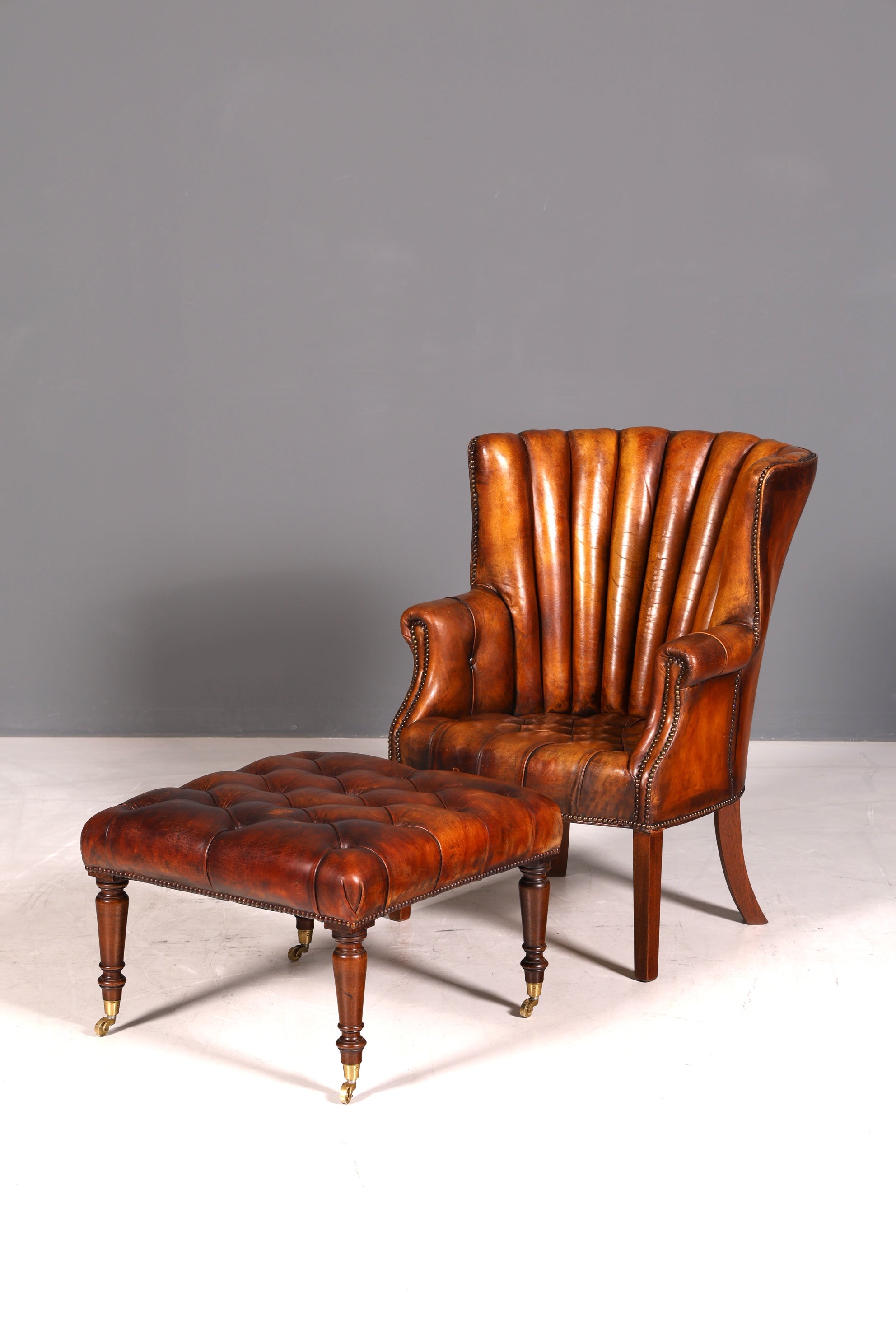 Seltener Original Chesterfield Ohrenbacken Sessel Englisch Leder Herrensessel UK Armlehnsessel