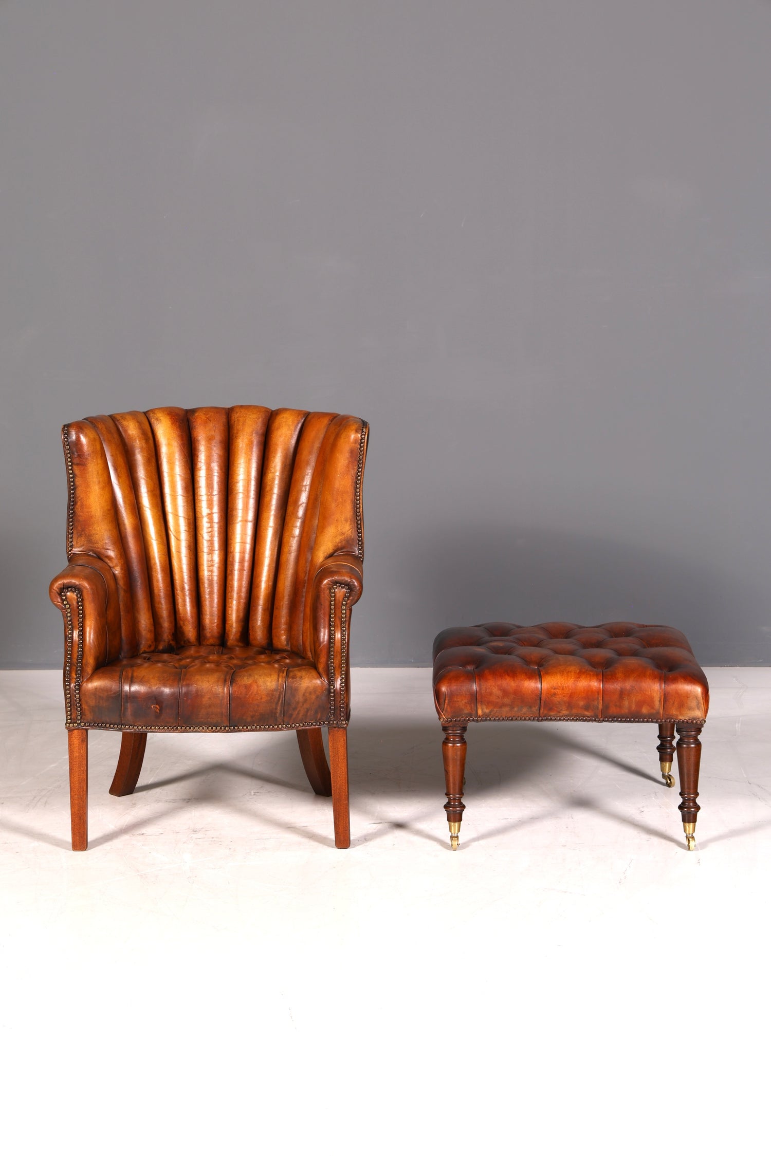 Seltener Original Chesterfield Ohrenbacken Sessel Englisch Leder Herrensessel UK Armlehnsessel